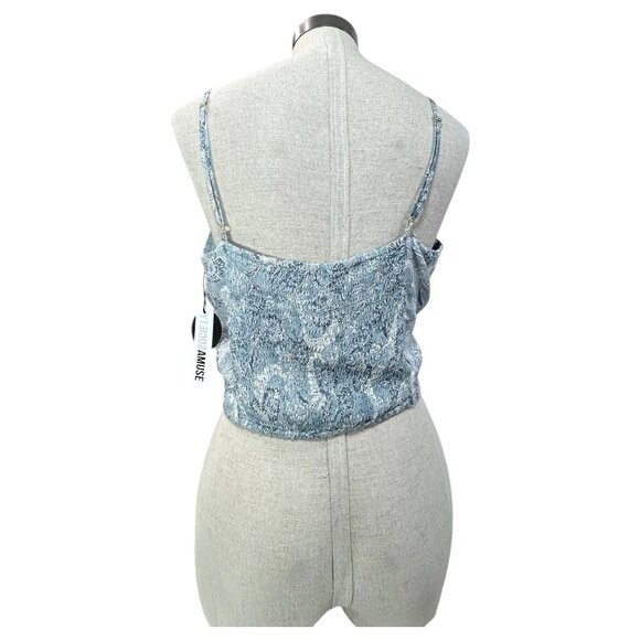 AMUSE SOCIETY Crop Cami Tank Sz L Spaghetti Strap Floral Paisley Button Crop Top - Picture 4 of 8
